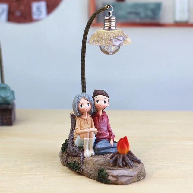Ornamento em Resina com Luz LED para Casais: Lâmpada Criativa de Artesanato para Decoração de Casa e Jardim