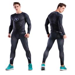 Ternos do esporte de compressão dos homens correndo conjunto ginásio roupas de treino roupas esportivas fitness ajuste seco camisa collants cosplay mma bjj rashguard - Image 4