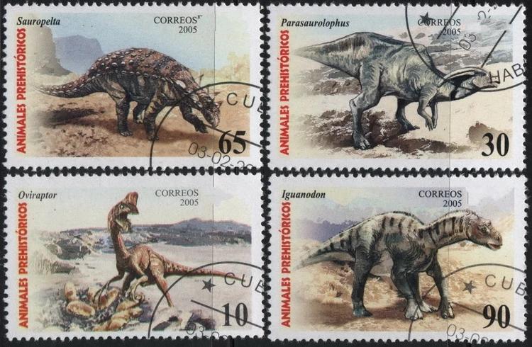 4 pcs/set Caribbean Post Stamps 2005 Dinossauros Pré-históricos Marcados Selos Postais para Coleta - Image 1