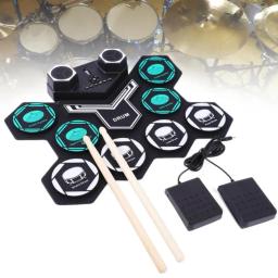 Conjunto de tambor eletrônico, alto-falantes embutidos, 8 almofadas de silicone, midi, suporta bluetooth, compatível com bateria de lítio embutida - Image 1