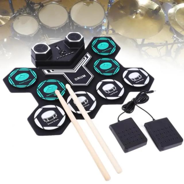 Conjunto de Tambor Eletrônico com Alto-Falantes Embutidos, 8 Almofadas de Silicone, Conexão MIDI e Suporte a Bluetooth com Bateria de Lítio Integrada