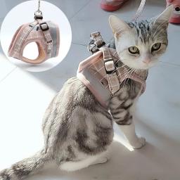Conjunto de Arnês e Trela Xadrez para Gatos, Arnês Mesh Pet, Moda Cat, Acessórios Kitty, Produtos para Gatos, Verão - Image 1