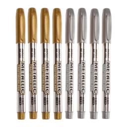 Metal Marcadores de Tecido para Artesanato, Pintura Permanente, DIY Metallic Marcador Canetas, Sharpie Ouro e Cor Prata, Art Supplies, 8 Pçs/Set - Image 1