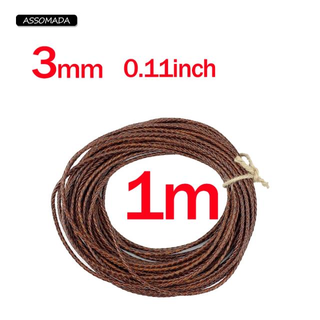Cordão de Couro Redondo Marrom para Jóias Artesanais - Corda Trançada Feita à Mão em Couro Genuíno para DIY