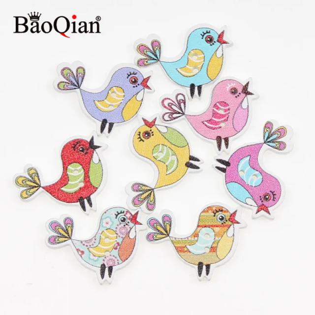 Acessórios de Costura com 50 Botões de Madeira em Formato de Pássaros para Roupas, Tricô, Artesanato e Scrapbooking - 19x23mm