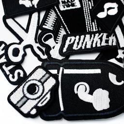 Patches de apliques bordados para vestuário, preto e branco, Tecido bonito, DIY Vestuário Acessórios, Emblemas Música 1987 - Image 4