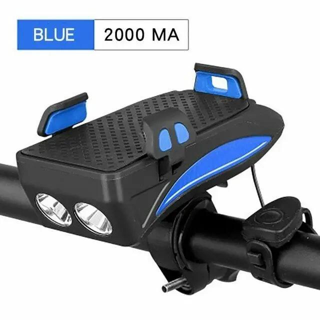 Lanterna Multifuncional para Bicicleta 400 Lúmens com Luz LED 4 em 1 e Suporte para Buzina e Celular