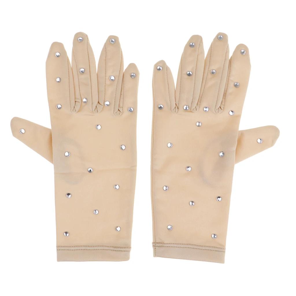 Luvas elásticas de patinação artística para mulheres, luvas femininas com strass, show performance, competição de patinação - Image 1