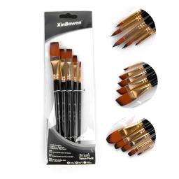 5/6 pçs pincéis de pintura do artista conjunto profissional redondo ângulo plano filbert cabelo de náilon punho preto madeira pintura escova para aquarela - Image 6