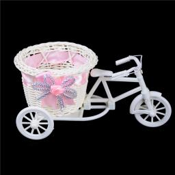 21021 nova bicicleta decorativo cesta de flores mais novo plástico branco triciclo bicicleta design flor cesta de armazenamento festa decoração vasos - Image 2