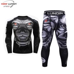 Mma roupas dos homens kickboxing treino 3d impressões mma t camisa + calças shorts muay thai bjj boxe esporte terno rashguard conjuntos de fitness - Image 4