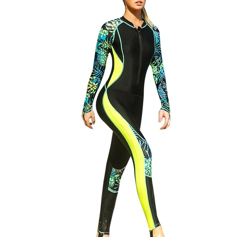 Roupa de mergulho de uma peça, mulheres, secagem rápida, manga comprida, proteção solar, traje de banho - Image 1