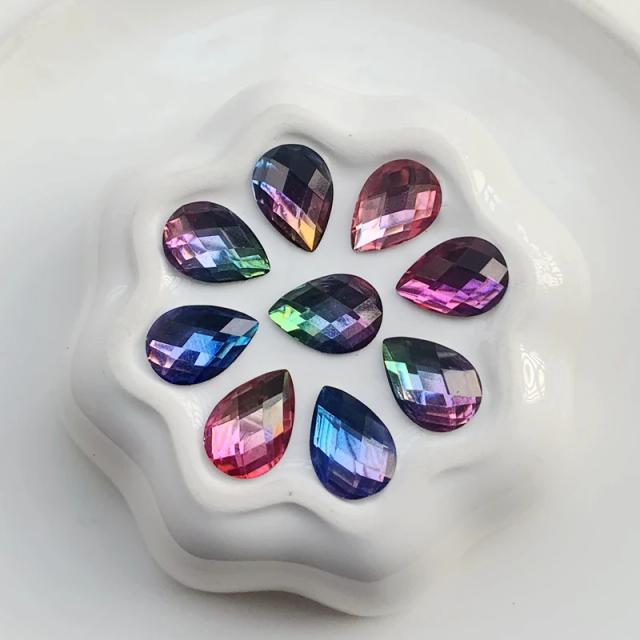 Pontos de Strass com Base Plana e Cristais Gota de Lágrima para Roupas Artesanais 10x14mm - 60 Unidades