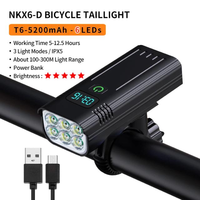 Lanterna de Bicicleta Super Brilhante Natfire com Display Digital e Luz USB-C Recarregável para Ciclismo