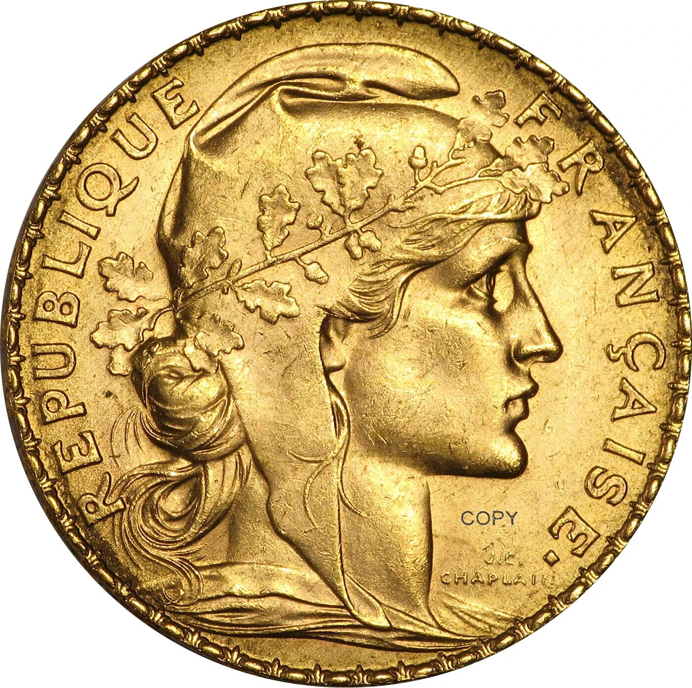 Moedas Comemorativas Francesas para Colecionar, 20 Francos, Ouro 1920, Galo de Marianne, Metal Latão, Copiar Coleção de Moedas, Ww2, Moneda - Image 1