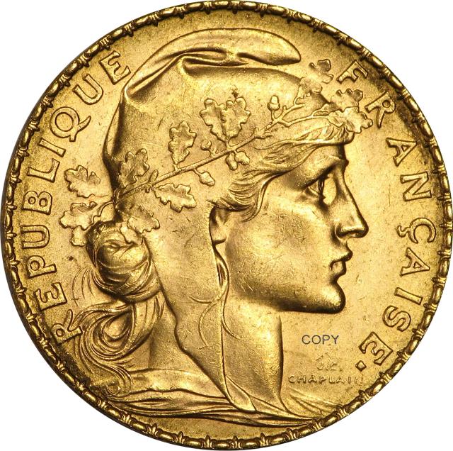 Coleção de Moedas Comemorativas Francesas: 20 Francos de Ouro de 1920 com Galo de Marianne em Latão, Ideal para Colecionadores e Entusiastas da Segunda Guerra Mundial