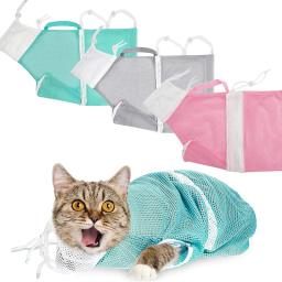 Multifuncional Pet banho malha saco para gato, ajustável, anti-risco, pull-resistente, poliéster grooming, lavar sacos, gato suprimentos - Image 1