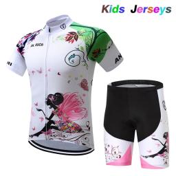 2021 meninas conjunto camisa de ciclismo ropa ciclismo kit para crianças verão respirável dos desenhos animados bicicleta jérsei terno crianças roupas - Image 1