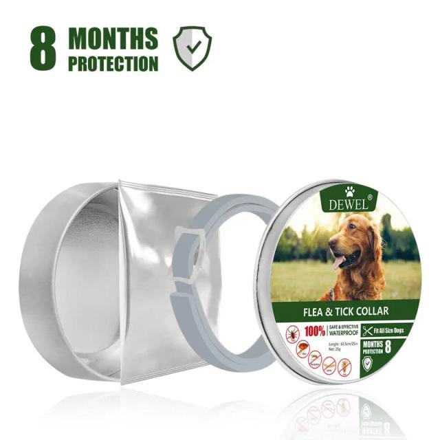 Coleira Dewel Anti Pulgas e Carrapatos para Cães - Proteção de 8 Meses contra Mosquitos e Insetos, À Prova d'Água