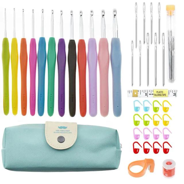 Kit de Costura de Alumínio com 14 Peças: Agulhas de Crochê, Ganchos de Tricô e Ferramentas para Artesanato em Viagens