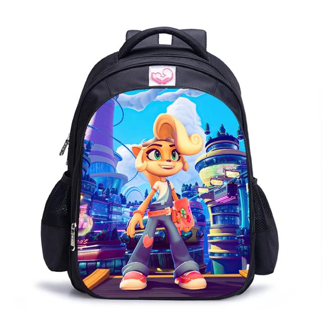 Mochila Crash Bandicoot de 16 Polegadas para Crianças: Saco de Ombro Escolar para Meninos e Meninas Jovens Estudantes