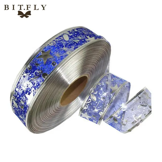 Fita de Organza Brilhante com Flores para Artesanato e Decoração de Natal e Casamento