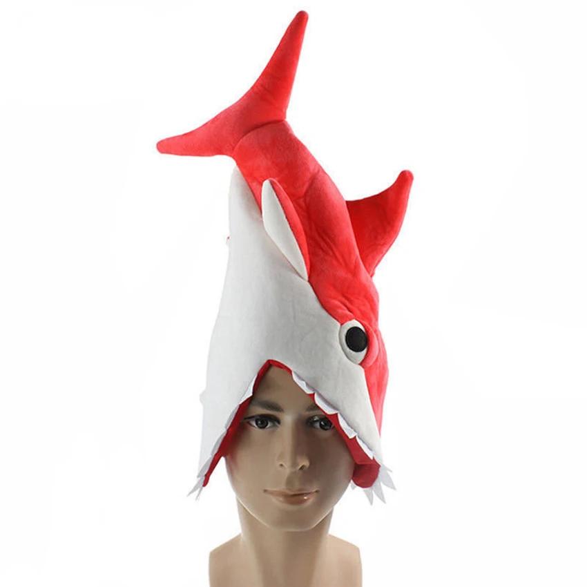 Chapéus de festa de pelúcia para adultos e crianças, Chapéu de tubarão, Festa temática animal, vermelho, cinza, azul - Image 1