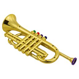 Brinquedo Musical Educacional Trompete para Crianças, Instrumentos de Sopro, ABS, Ouro Metálico, 4 Chaves Coloridas para Crianças - Image 6