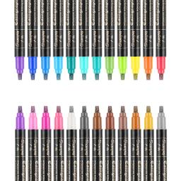 Conjunto de canetas de desenho com pontas duplas, 12/24 cores, metálicas, pérola, arte, marcadores metálicos, conjunto de canetas para desenho - Image 1