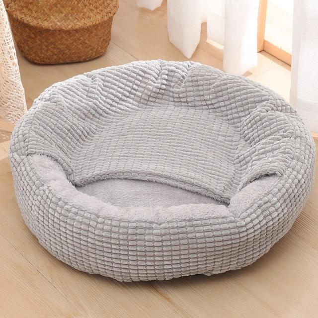 Cama Redonda Aconchegante para Animais de Estimação com Velo Macio e Design Semi-Fechado