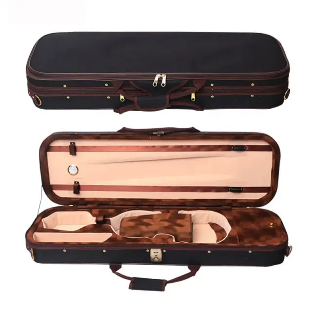 Estojo de Violino Quadrado com Higrômetro e Espuma Preta - Acessório Ideal para Violinos 4/4, 1/2, 1/4 e 1/8