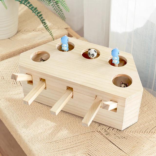 Brinquedo Interativo de Madeira Natural para Gatos e Cães: Diversão e Treinamento para Seu Pet