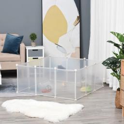 PawHut Small Animal Fence, Gaiola metálica modular, 12 painéis, 24 conectores, coelhos e cachorros, branco, 105x105x45 cm - Image 2