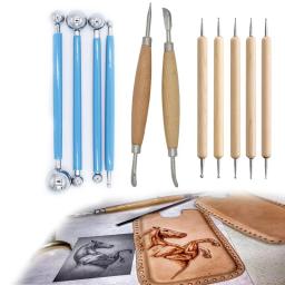 Conjunto de ferramentas de artesanato de couro modelagem ponto stylus escultura ferramenta colher bolas gravação escultura lâmina imprensa leathercraft diy ferramenta design - Image 1
