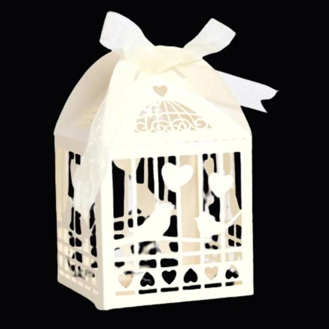 Caixa de Presentes de Casamento com Corte a Laser - 10 Peças de Caixas Ocas para Doces com Fita, Favores de Noiva em Formato de Coração e Pássaro, Ideal para Baby Shower e Decoração de Festas