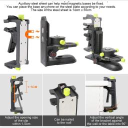 Huepar-Adaptador Multifuncional Nível Laser, Ajuste Fino Suporte, Base Pivotante Magnética, Suporte Clip Ajustável, Ferramentas de Nível - Image 5