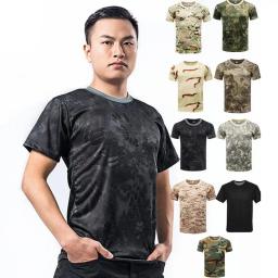 Camo dos homens combate macio tático camisa de manga curta secagem rápida camiseta camuflagem ao ar livre camisas de caça militar do exército t camisa - Image 1