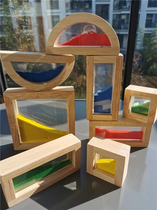 Brinquedo sensorial de madeira para crianças Blocos de empilhamento Acrílico e Madeira