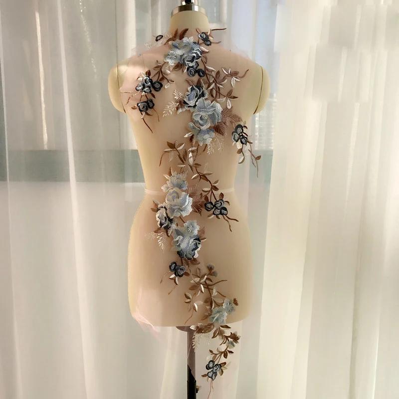 3d appliqued remendos do laço, flores do laço do bordado do laço para vestidos de noite, decoração dos vestidos, laço do casamento - Image 1