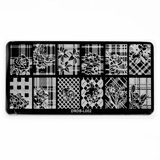 Placas de Estampagem de Unhas em Aço Inoxidável com Design de Animais, Flores, Letras e Geometria - Ferramentas para Arte Unhas 6x12cm