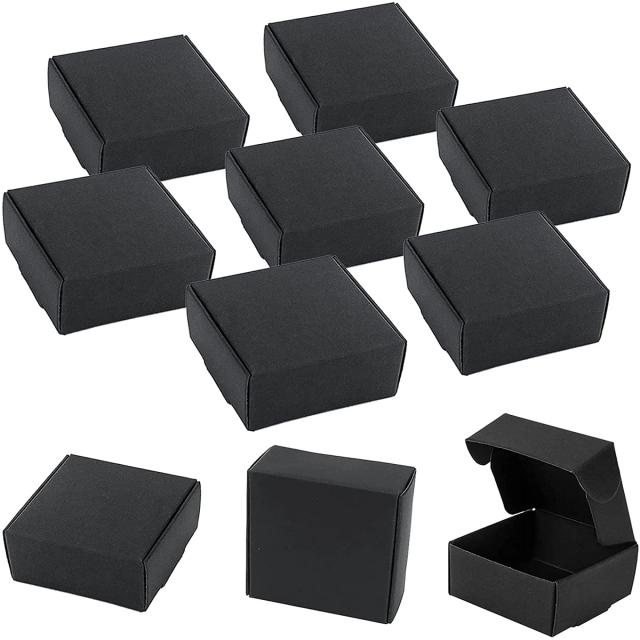 Caixa de Presente Quadrada Dobrável Kraft para Jóias e Favores de Festa - Pacote com 20 ou 50 Unidades em Preto, Branco e Marrom