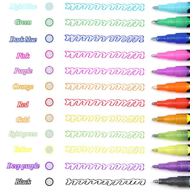 Marcadores de Contorno Glitter em 12 Cores para Escrita e Desenho Doodle - Canetas de Tinta para DIY, Cartões e Cartazes