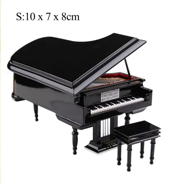 Miniatura de Piano de Cauda com Tamborete - Elegante Coleção de Instrumentos Musicais para Decoração e Exposição