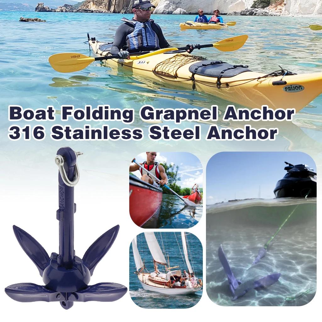 Barco Folding Grapnel Âncora, 316 Aço Inoxidável, Marine Yacht Canoa Caiaque Veleiro Pesca, 6.9 ", 0.5lb - Image 1