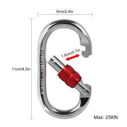 25kn escalada mosquetão parafuso travamento porta mosquetão resistente o-forma aço rede fivela escalada caminhadas acessórios - Image 4