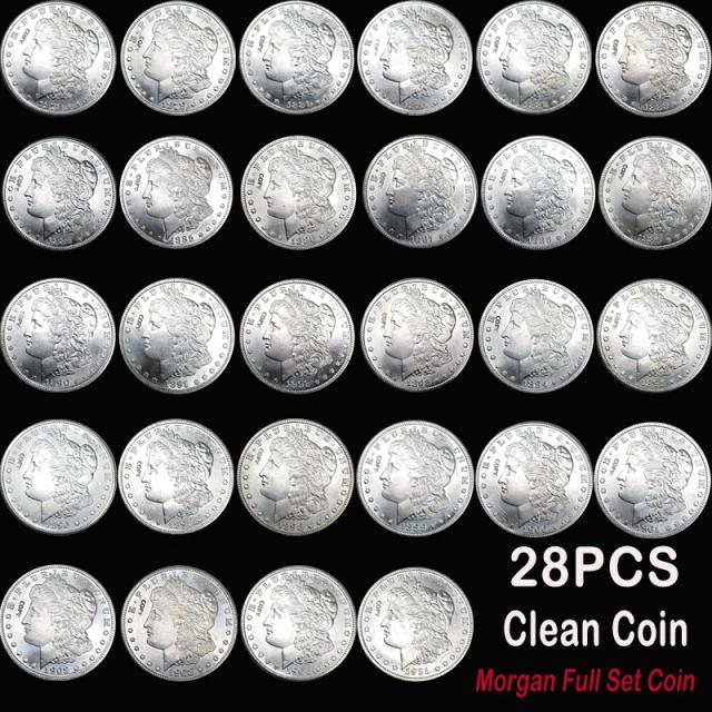 Conjunto de 28 Réplicas de Moedas Morgan Dollar dos EUA (1878-1921)