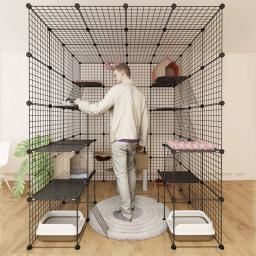 Diy pet cat gaiola grande interior casa interior ao ar livre grande gato casa villa multi porta & janela dobrável destacável grande hous - Image 2