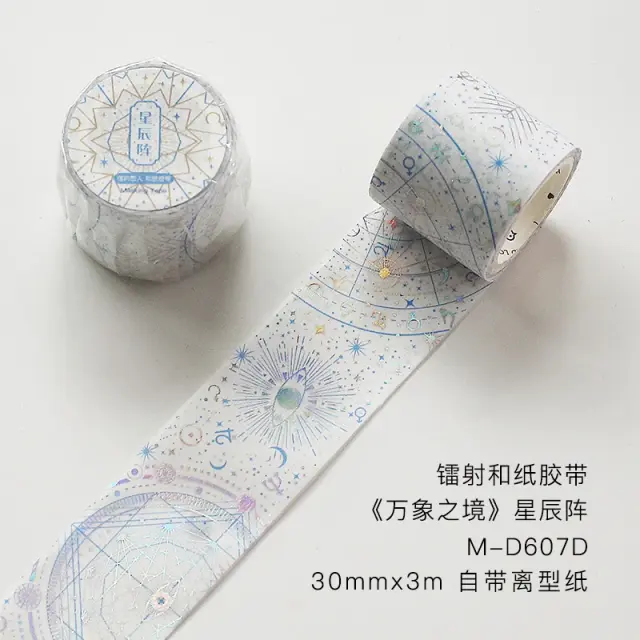Fita Decorativa Washi Prata com Estrelas, Lua e Planetas para DIY e Scrapbooking