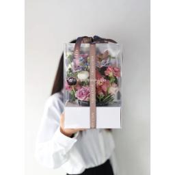 Criativo panorâmico pvc rosa caixa de buquê à prova dwaterproof água dia dos namorados sacos de presente flor caixa de embalagem florista suprimentos de embalagem - Image 2