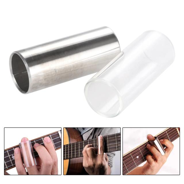 Kit de 2 Slides para Guitarra em Vidro e Aço Inoxidável - Tubo para Dedo para Baixo e Médio (6cm)
